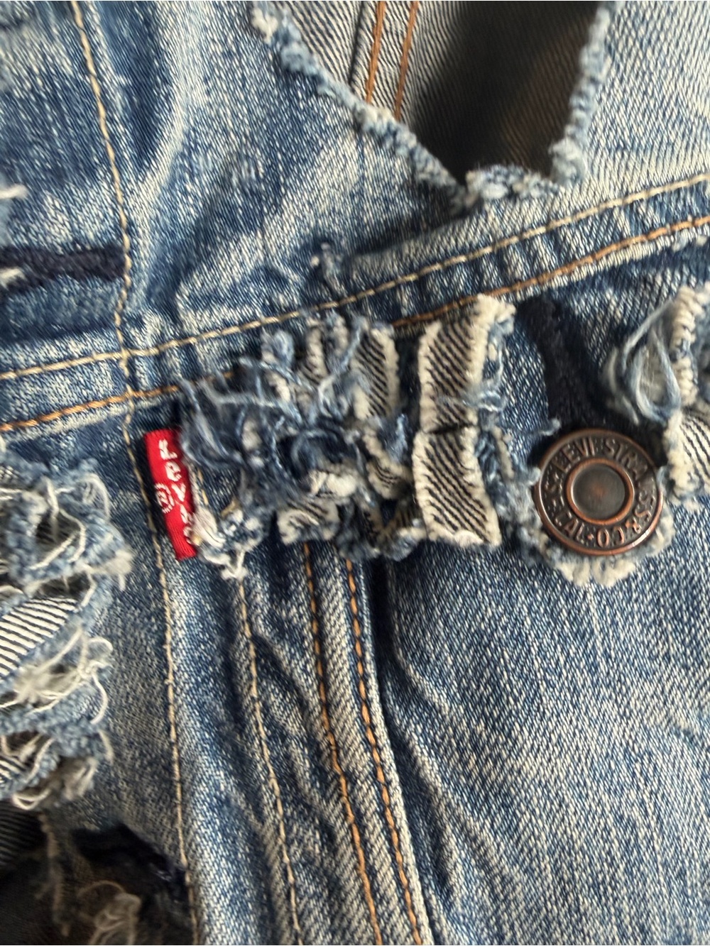 Custom Handmade Distressed Levi's Denim Trucker Jacket L Grunge Punk - Picture 16 of 16